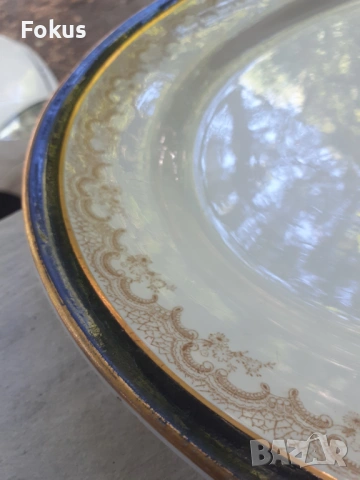 Огромен английски поднос плато порцебан кобалт златен кант, снимка 3 - Антикварни и старинни предмети - 53273985