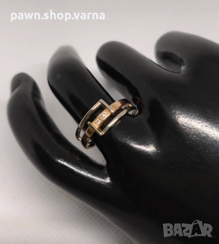 Златен пръстен 585 с фианити – бяло и жълто злато, снимка 5 - Пръстени - 52424669