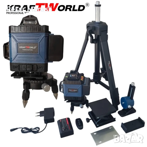 Акумулаторен комплект KraftWorld 5в1 – Лазерен Нивелир, Гайковерт – Винтоверт, Перфоратор, Ъглошлайф, снимка 3 - Винтоверти - 51051114