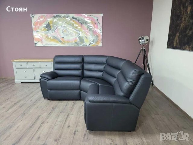 Черен кожен ъглов диван La-z-boy, снимка 5 - Дивани и мека мебел - 42514958