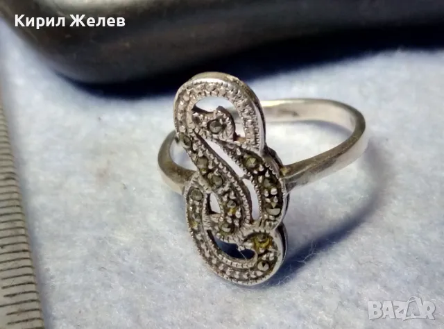 ПРЕКРАСЕН АЖУРЕН СКЪПОЦЕНЕН СРЕБЪРЕН ПРЪСТЕН СРЕБРО 925 ИНКРУСТИРАН с ИСКРЯЩИ МАРКАЗИТИ 48261, снимка 3 - Пръстени - 50061180