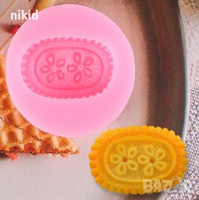 малка овална бисквитка с цвете силиконов молд форма фондан шоколад гипс смола декор