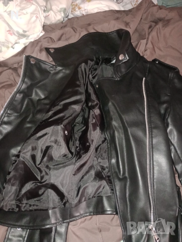 Черно кожено яке дамско , снимка 5 - Якета - 52720782