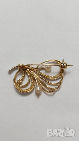 Златна брошка с естествени перли, снимка 6 - Колиета, медальони, синджири - 44363963