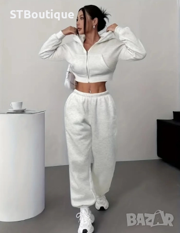 🩷🤍🩵🩶Дамски ежедневен комплект – Суичър с паднали рамене + Джогър панталон🩷🤍🩵🩶, снимка 2 - Спортни екипи - 52424377