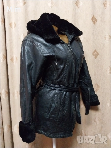 Кожено еке палто от естествена кожа с пухкава подплата , снимка 3 - Якета - 52015298