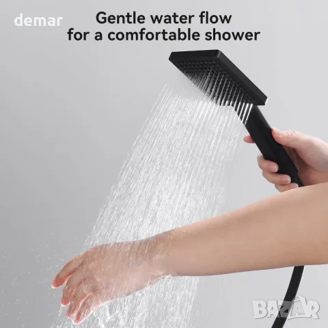 Комплект душ с регулируема релса DERW, с квадратна глава тип „Rainfall“ 25 см, черен, снимка 6 - Душове - 49987959