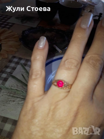 Български златен пръстен с рубин, снимка 2 - Пръстени - 53064873