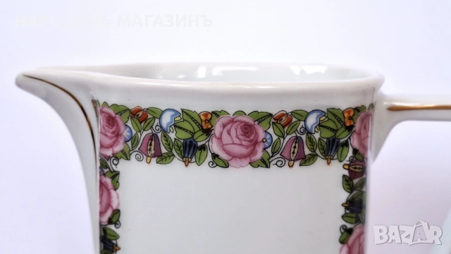 1931 г. Beyer & Bock - Нимски порцелан Комплект две кани кана латиера сервиз цветя, снимка 5 - Други ценни предмети - 53357945