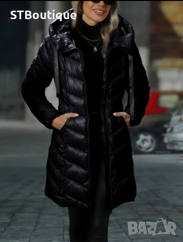 🧥 Дамско зимно яке със средна дължина в Черен и  цвят Кайсия , снимка 3 - Якета - 52267520