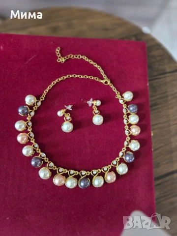 Комплект колие и обеци с изкуствена перла, снимка 2 - Колиета, медальони, синджири - 54010306
