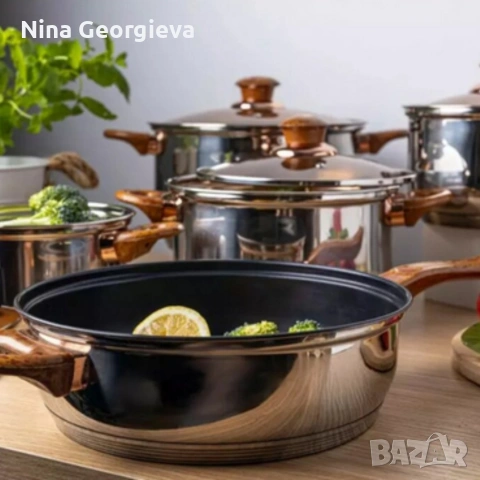 Комплект съдове за готвене от 12 части – Неръждаема стомана, равномерно нагряване и лесна поддръжка, снимка 2 - Съдове за готвене - 53876112