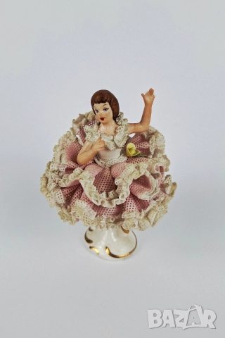 Порцеланова балерина с розова рокля - Sandizell, Dresden