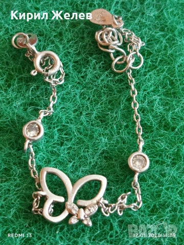 Сребърна гривна с висулка Пеперуда 🦋 с кристали елегантна финна 52412, снимка 7 - Гривни - 53070760