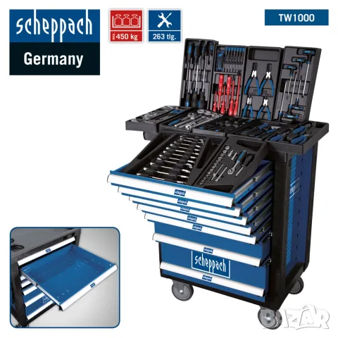 Количка с инструменти 263 части Scheppach TW1000, снимка 6 - Гедорета - 55723865