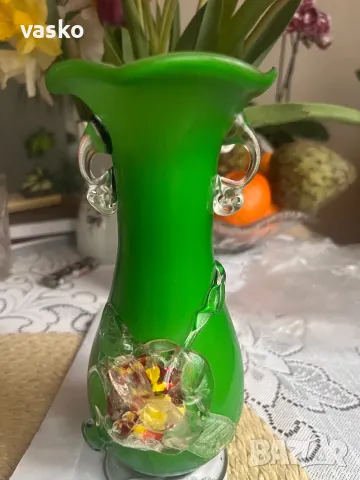 Стара стъклена ваза, снимка 8 - Вази - 49788894