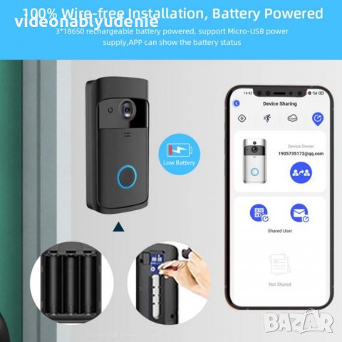 128GB 166° HD Умен Видеодомофон Звънец Интерком Смартфон Контрол WiFi Интернет PIR Детектор Движение, снимка 2 - Комплекти за видеонаблюдение - 38689343