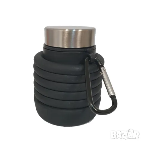 Сгъваема силиконова бутилка 500 ml с карабинер