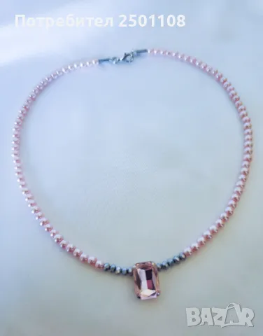 Перлено колие с розово камъче, снимка 2 - Колиета, медальони, синджири - 49522093