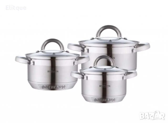 Комплект тенджери Bohmann, 16/18/20см. 2.1/2.9/3.9л., Неръждаема стомана, снимка 2 - Съдове за готвене - 52813728