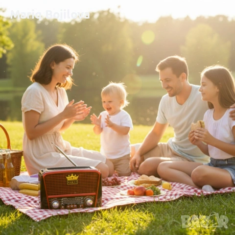 Преносимо ретро радио Golon с Bluetooth и соларен панел - мощен звук и дълъг живот на батерията