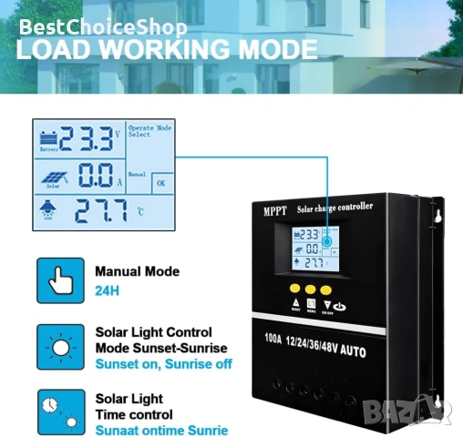 100A MPPT соларен контролер за зареждане 12V 24V 36V 48V LCD дисплей 100V, двоен USB, снимка 13 - Друга електроника - 54215862