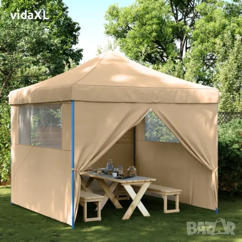 vidaXL Сгъваема парти шатра pop-up с 4 странични стени бежова, снимка 2 - Къмпинг мебели - 56147422