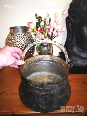 Масивен Старо Античен голям ръчно изкован меден котел, от 1920г. калайдисан отвътре , снимка 8 - Антикварни и старинни предмети - 53949206