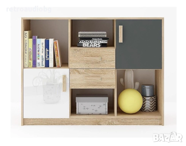   Скрин за детска стая Сидни М11 Дъб сонома - Антрацит - Бяло гланц