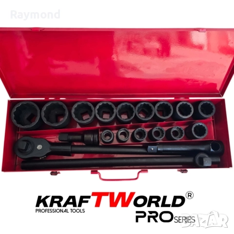 Гедоре 21 части с 12-стенни ударни вложки KraftWorld 3/4″ – професионален комплект за камиони, снимка 5 - Гедорета - 51465457