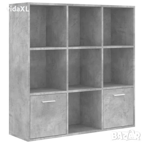 vidaXL Шкаф библиотека, бетонно сива, 98x30x98 см, инженерно дърво