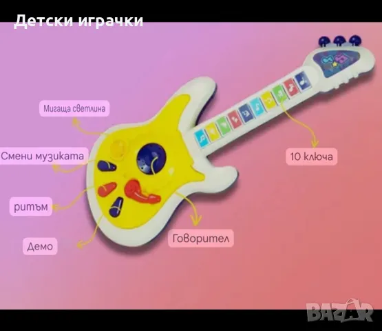 Детска китара с микрофон на батерии, с клавиши, снимка 6 - Музикални играчки - 48647311