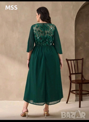 Дълга официална тъмнозелена рокля, снимка 3 - Рокли - 52215528