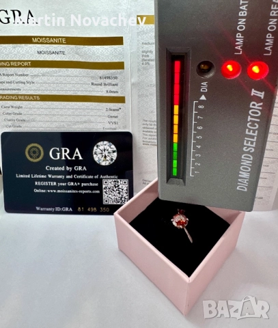 Сребърен пръстен с мойсанит (Диамант) 2 карата, снимка 11 - Пръстени - 52145617