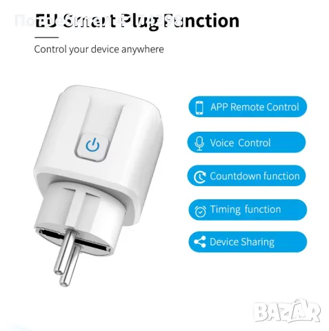 Smart plug WiFi контакт EU 16A/20A с функция за тайминг на захранващия монитор Tuya приложението Sma