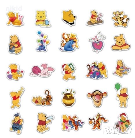 50 бр Мечо Пух и приятели самозалепващи лепенки стикери за украса декор картонена торта, снимка 3 - Други - 35155264