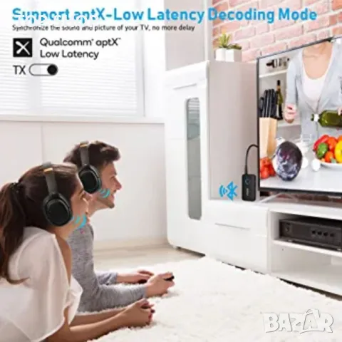 YMOO Bluetooth 5.3 предавателен приемник за телевизор към 2 безжични слушалки, 3,5 мм, снимка 6 - Друга електроника - 48776963