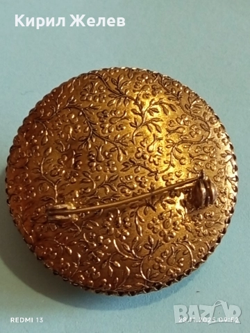 Винтидж брошка с централен СЛЪНЧЕВ камък АВАНТЮРИН и перлени акценти 26093, снимка 8 - Други - 52569958