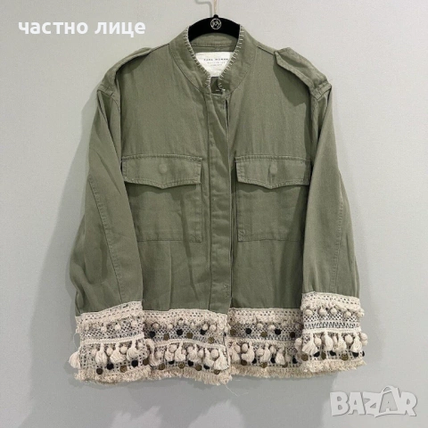 Дамско зелено памучно якенце Zara, снимка 9 - Якета - 54176839
