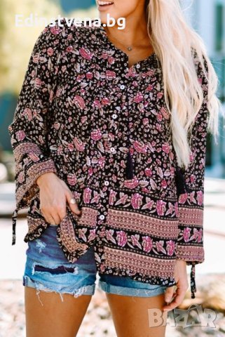 Дамска блуза с дълъг ръкав и флорален принт, снимка 2 - Блузи с дълъг ръкав и пуловери - 40456142