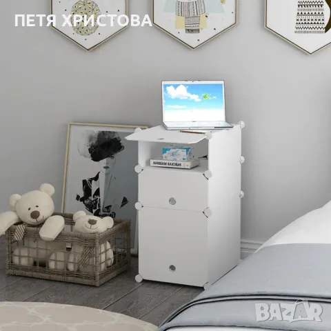 Модулен шкаф за обувки – бял органайзер с вратички, 2 модула 37 × 39 × 73 см, снимка 2 - Шкафове - 55989645