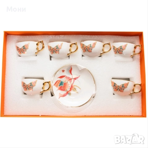 Комплект за кафе с цветен флорален мотив  Добавете романтика и изящество към всяка кафе пауза с този, снимка 2 - Други - 52889654