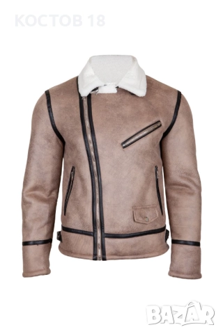 Мъжко зимно яке от набук - 3484 кремав, снимка 4 - Якета - 51835571