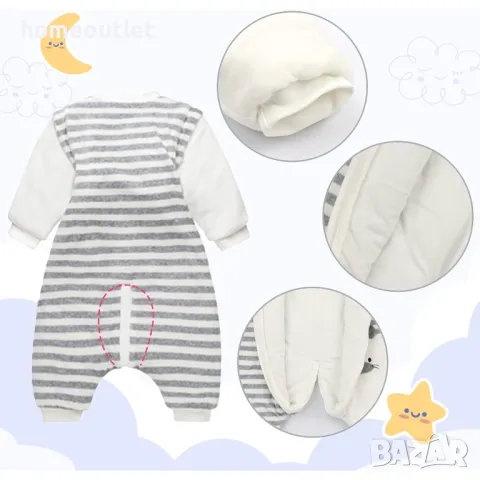 Висококачествен спален чувал със сваляеми ръкави 9-12м / 80см,  LEERIJA/VINE BABY, снимка 3 - Бебешки гащеризони - 48406214