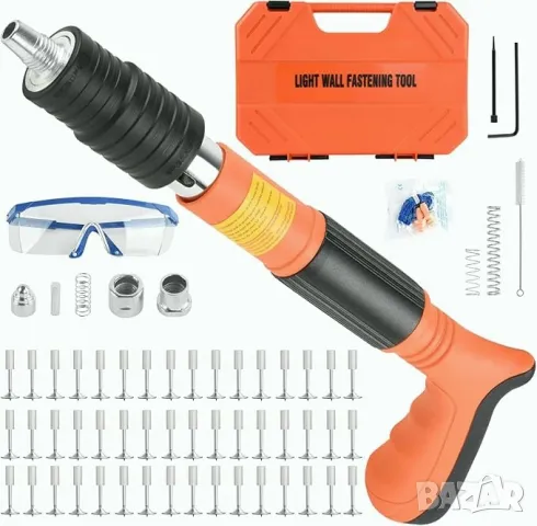 НОВ Пистолет за забиване на пирони със заряд в дърво, метал и бетон Пълен комплект + опция за пирони, снимка 11 - Други инструменти - 47336375