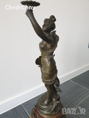 Франция 1800-те/64см-10кг стар френски каминен часовник/метална ЦАМ фигура-бронз-мрамор, снимка 4 - Антикварни и старинни предмети - 51532246