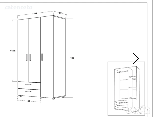 Гардероб трикрилен , снимка 9 - Гардероби - 54042768