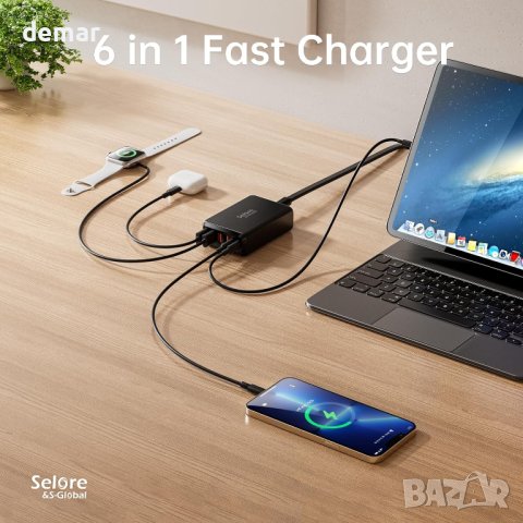 USB C адаптер зарядно устройство, 65 W, 6 порта, снимка 5 - Друга електроника - 42732066