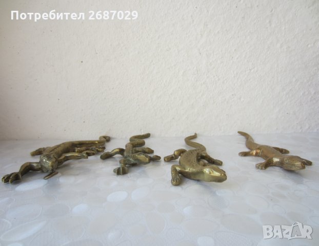 4 бр колекция гущер саламандър влечуго рептилия месинг бронз метал, снимка 5 - Статуетки - 29741896