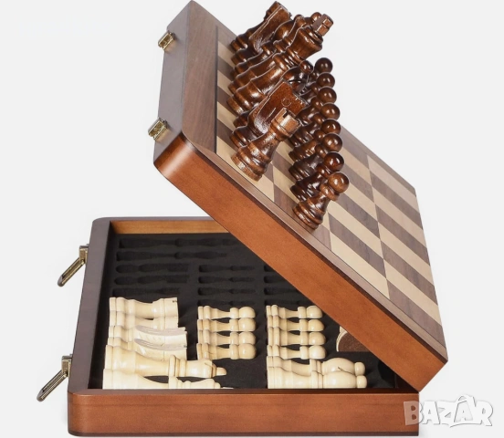 ЛУКСОЗЕН ДЪРВЕН МАГНИТЕН ШАХ 2в1 – ПЕРФЕКТЕН ПОДАРЪК | 39.5см.
